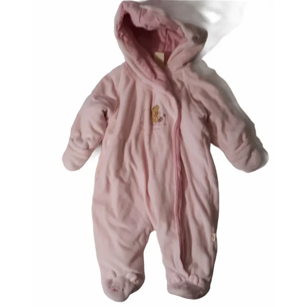 Disney Classic‎ Pooh Baby Girl Hooded Pink Fleece Footed Onesie Embroidery 6M